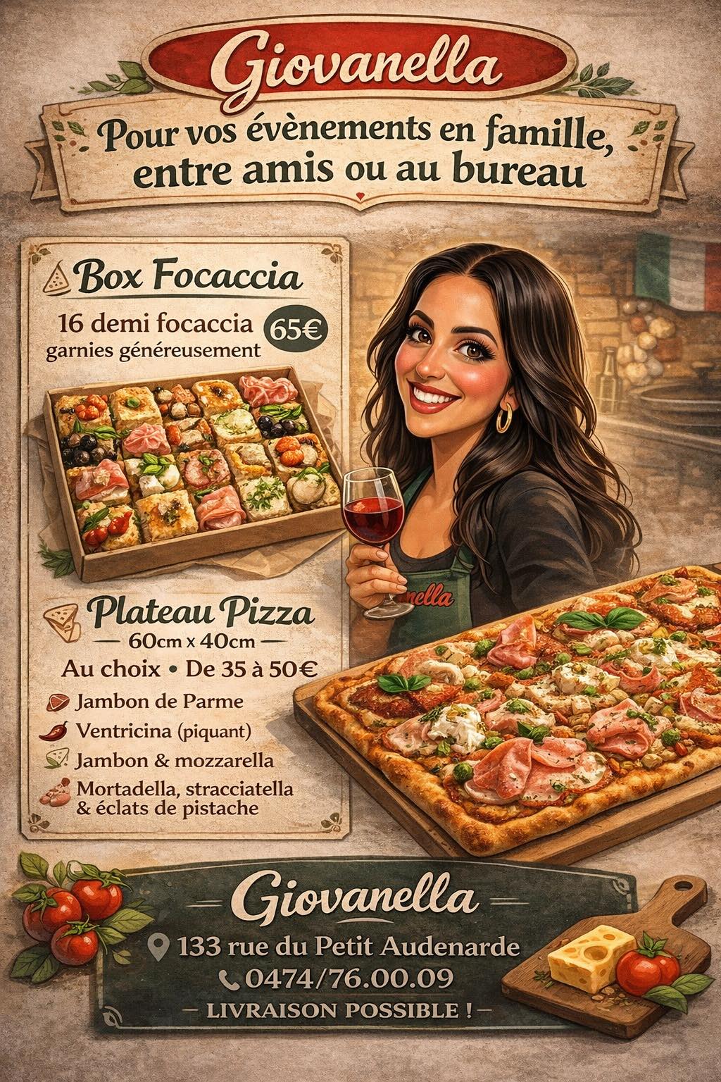 Box focaccia et plateau apéritif pour évènements — Giovanella Focacceria & Pasta, Mouscron